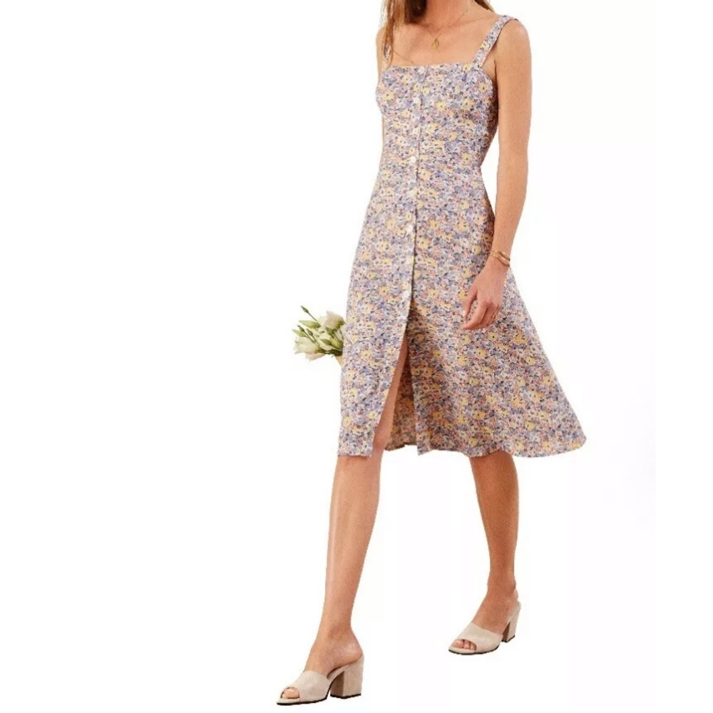 Reformation Floral Midi Dress - Purple and Yellow